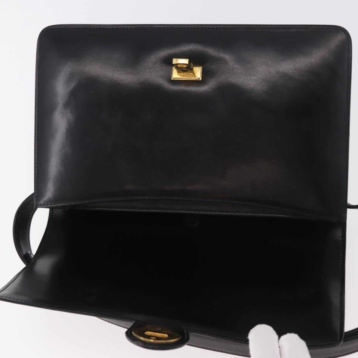 GUCCI Shoulder Bag Leather Black Gold Auth 183812V