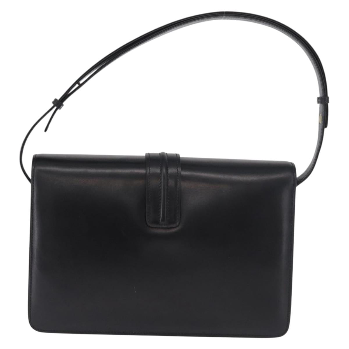 GUCCI Shoulder Bag Leather Black Gold Auth 183812V