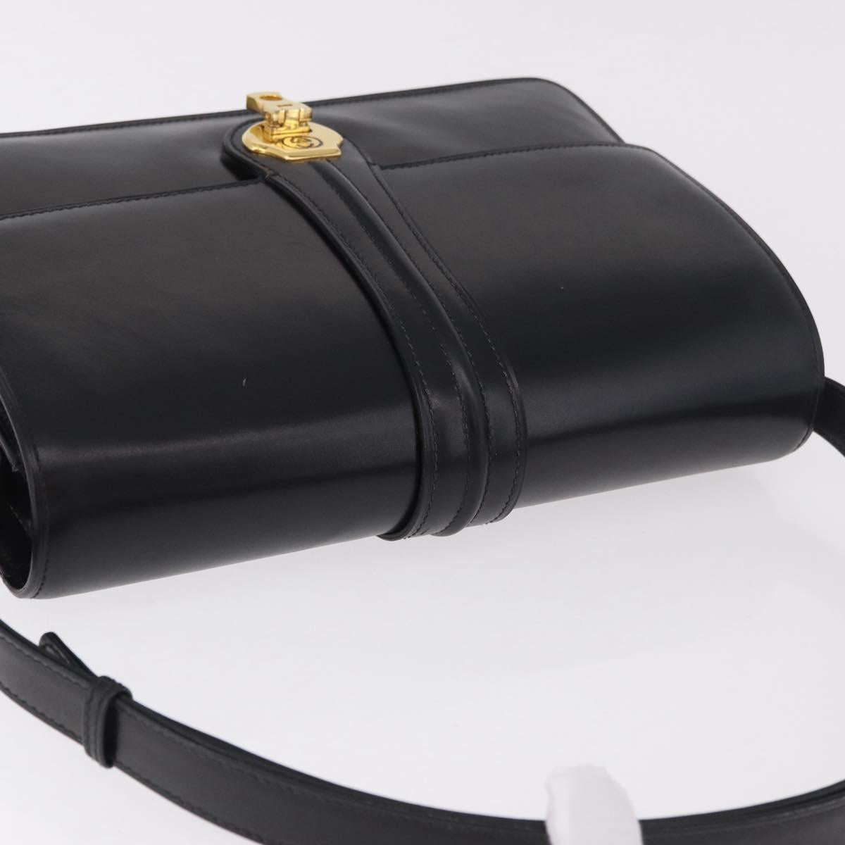 GUCCI Shoulder Bag Leather Black Gold Auth 183812V