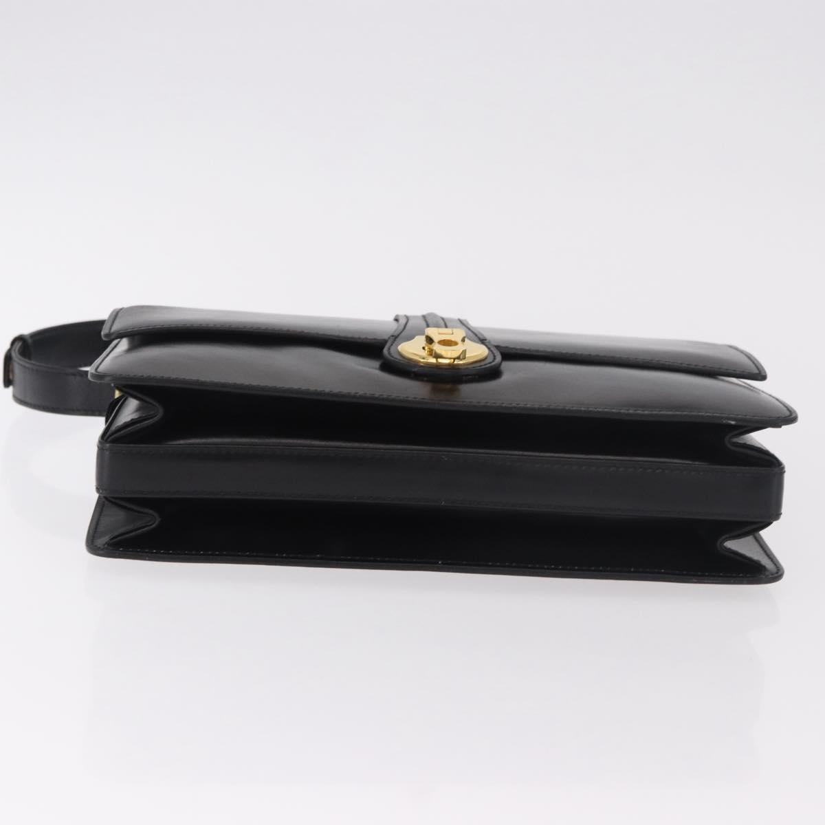 GUCCI Shoulder Bag Leather Black Gold Auth 183812V