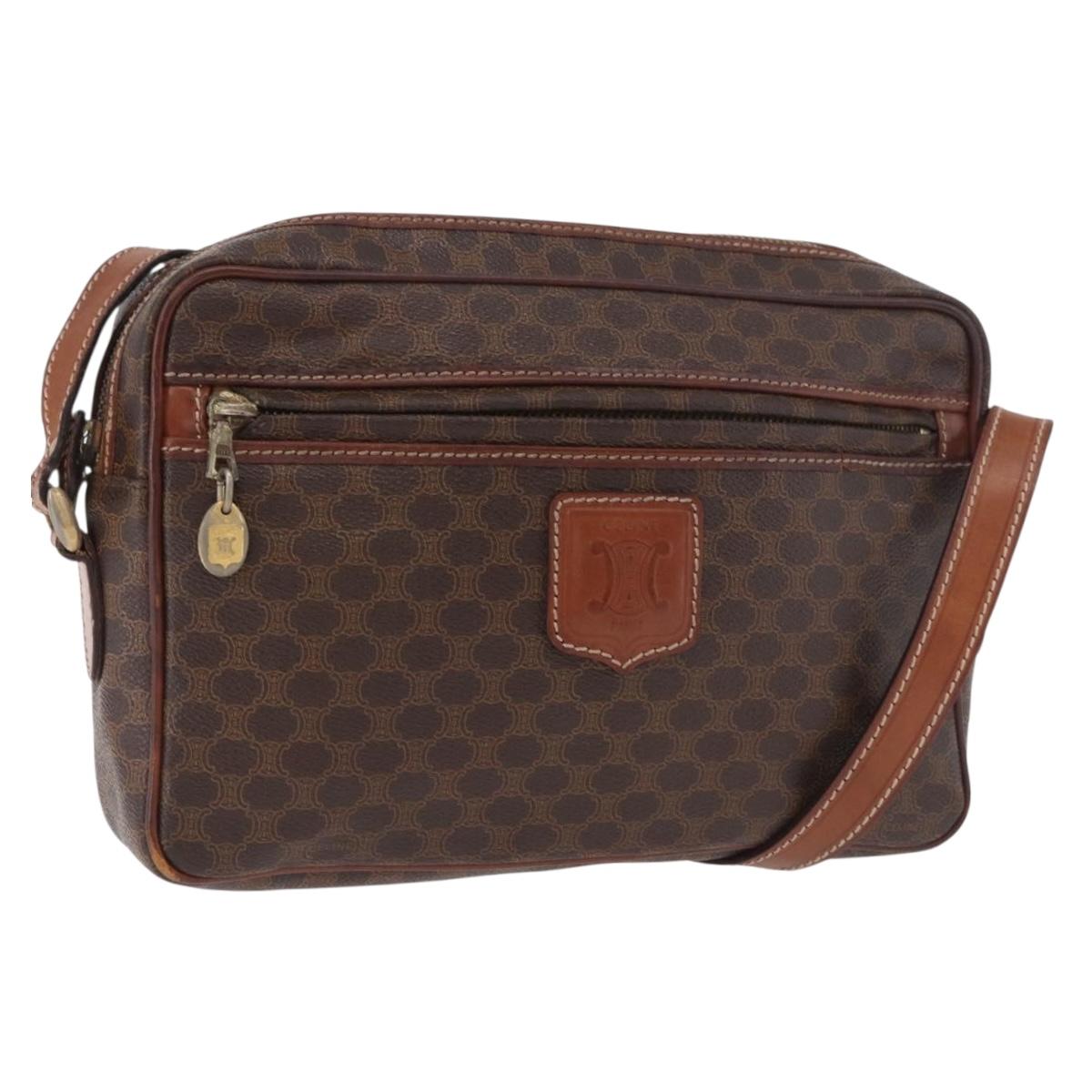CELINE Macadam Canvas Shoulder Bag PVC Leather Brown Gold Auth 183815