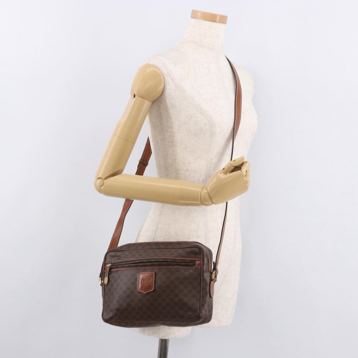 CELINE Macadam Canvas Shoulder Bag PVC Leather Brown Gold Auth 183815