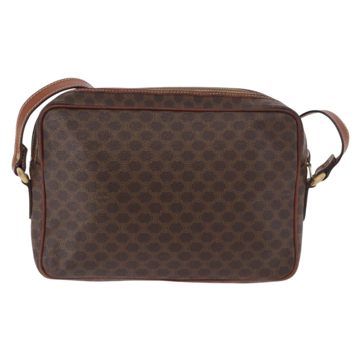 CELINE Macadam Canvas Shoulder Bag PVC Leather Brown Gold Auth 183815