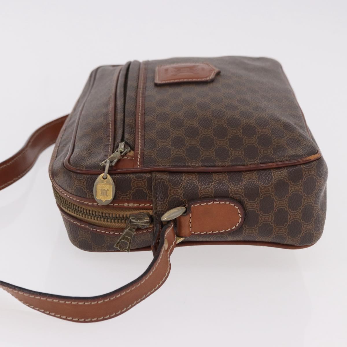 CELINE Macadam Canvas Shoulder Bag PVC Leather Brown Gold Auth 183815