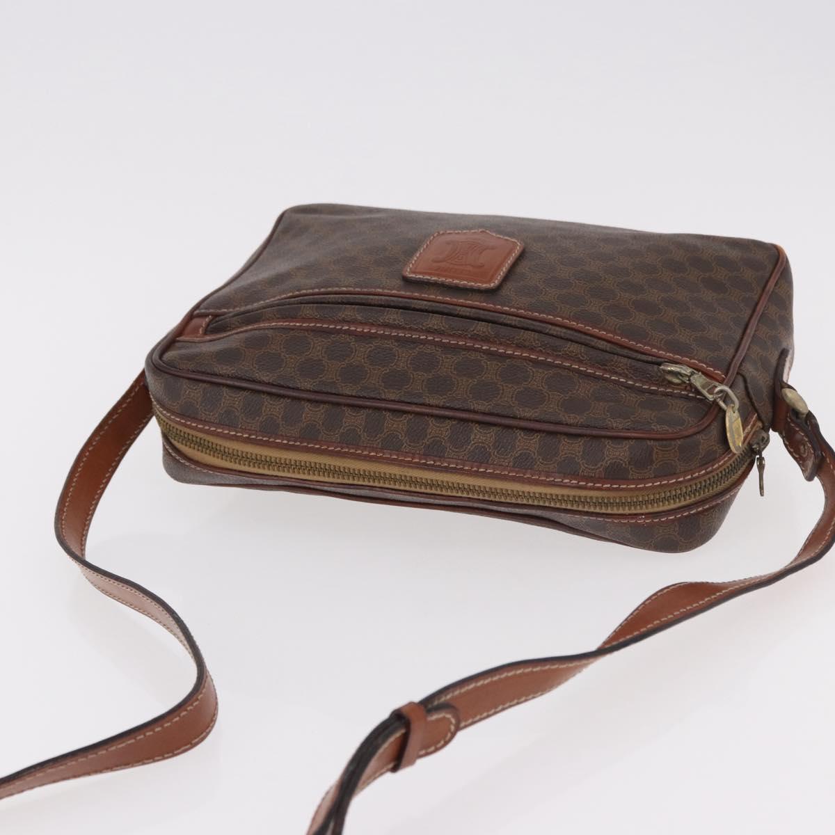 CELINE Macadam Canvas Shoulder Bag PVC Leather Brown Gold Auth 183815
