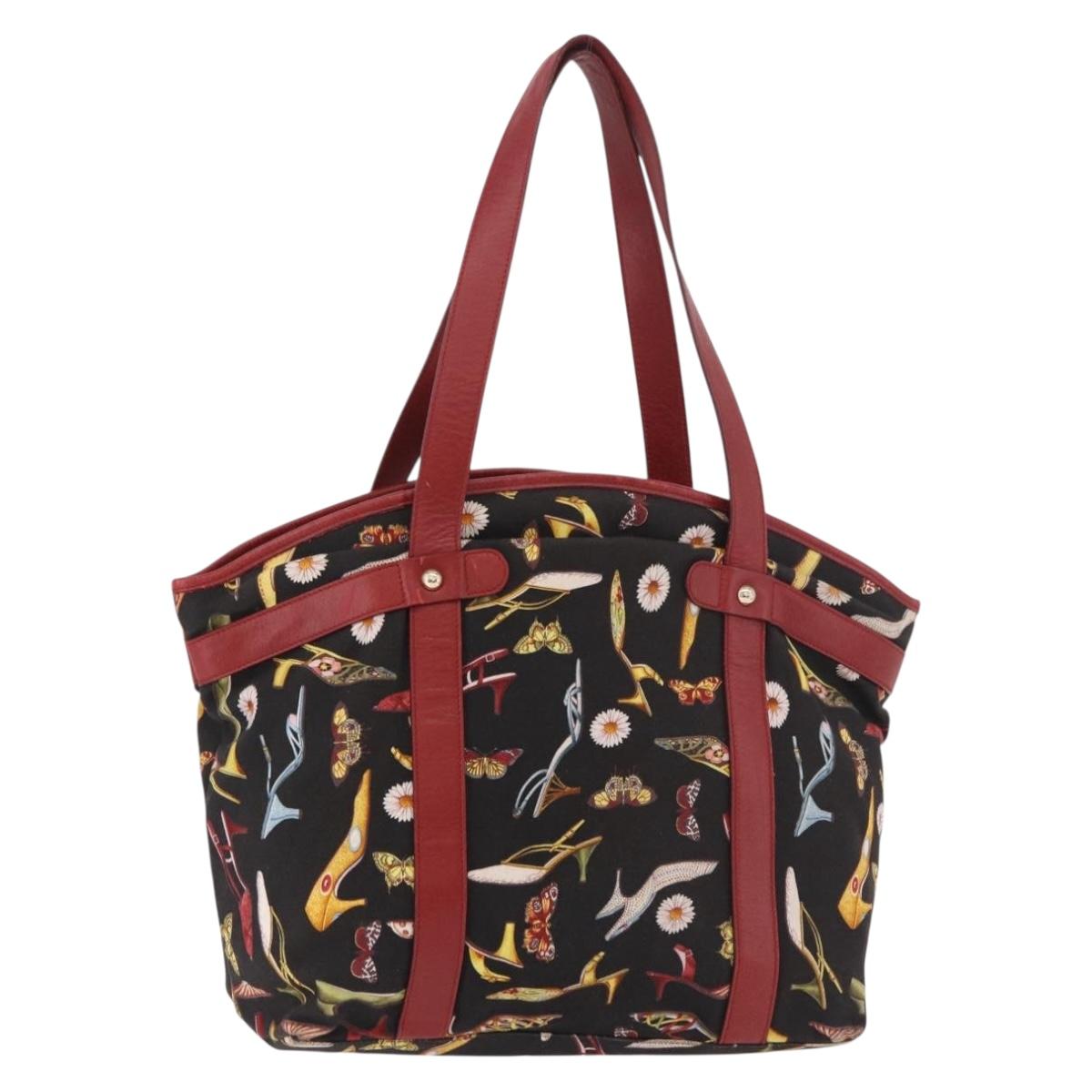 Salvatore Ferragamo Tote Bag Canvas Black Gold Auth 183829