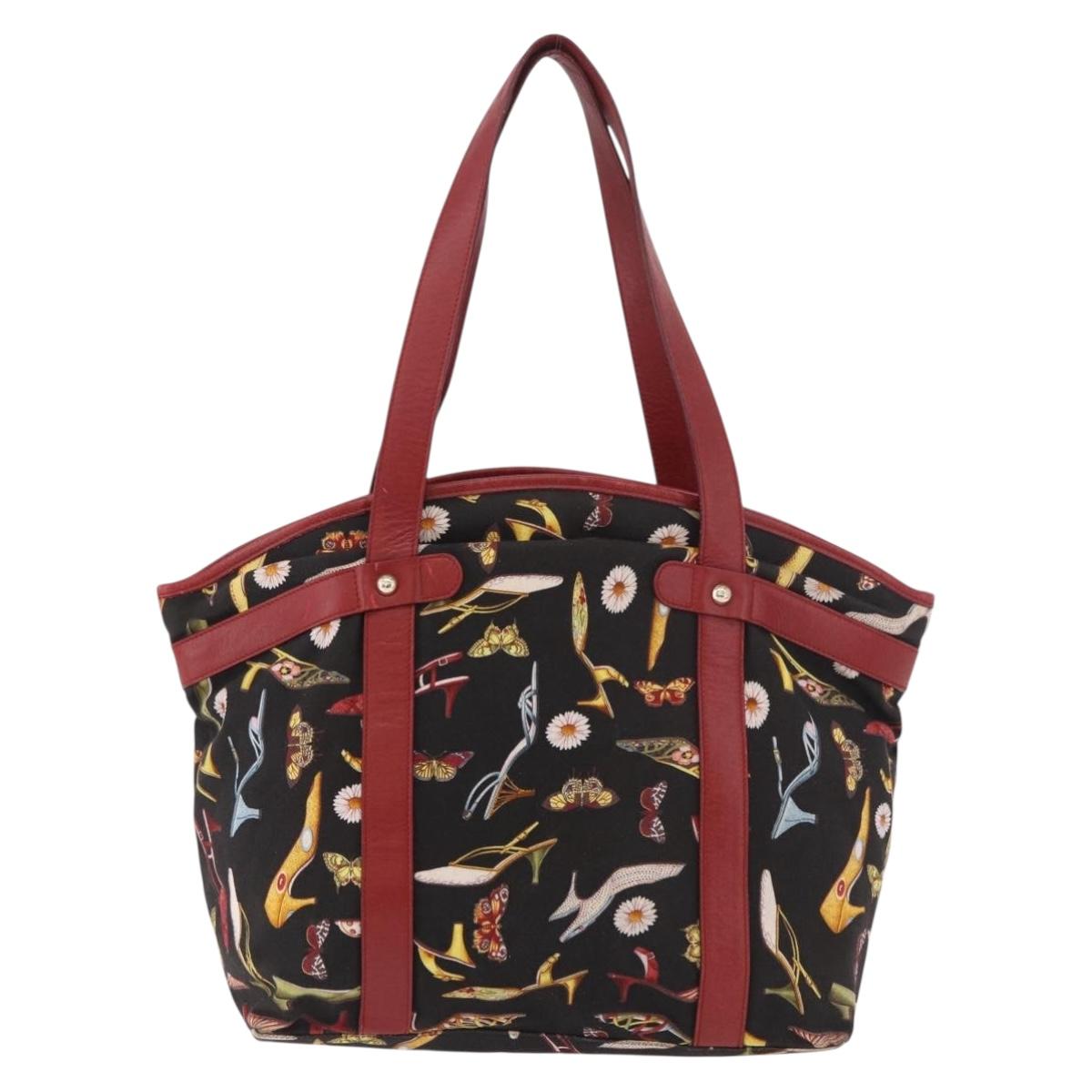 Salvatore Ferragamo Tote Bag Canvas Black Gold Auth 183829