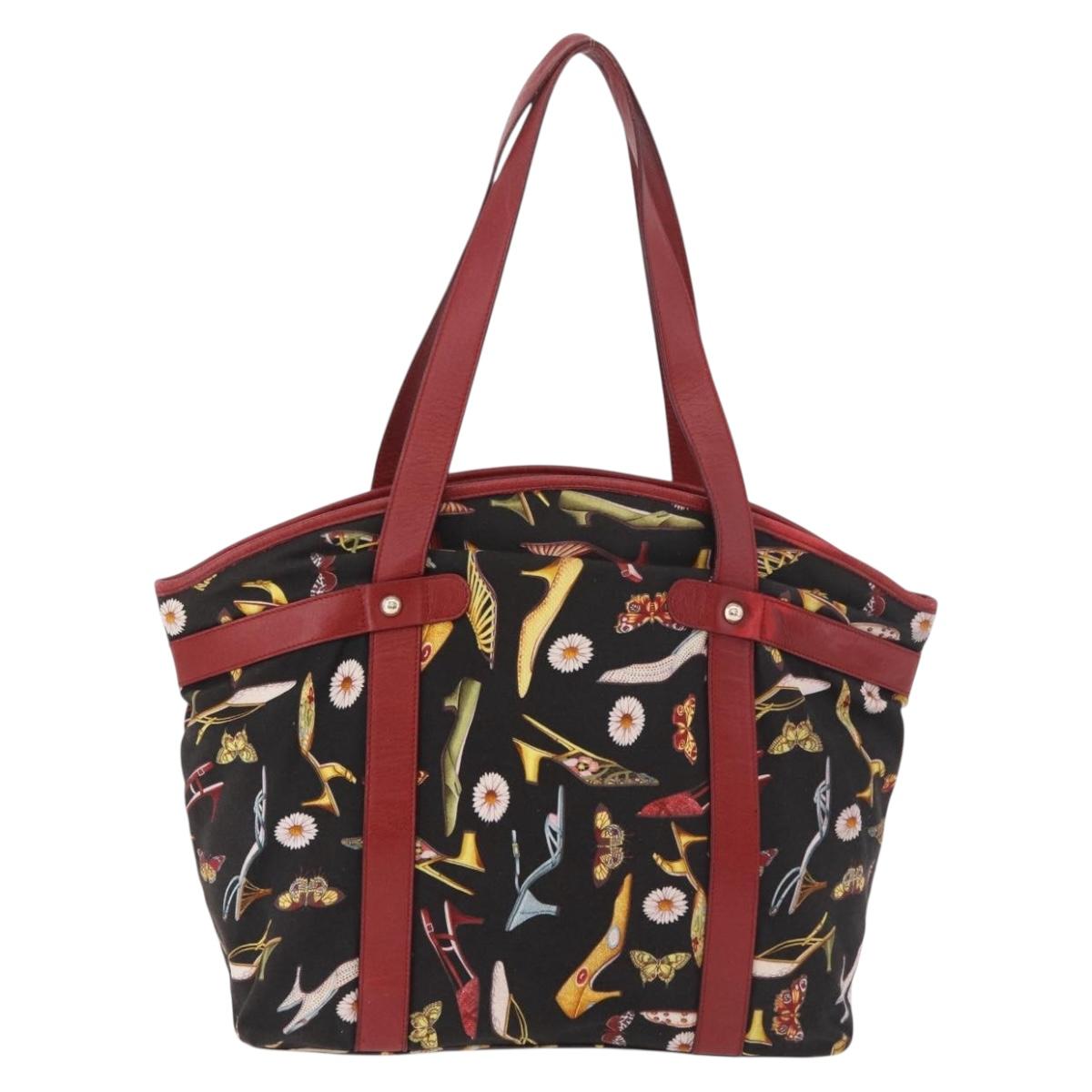 Salvatore Ferragamo Tote Bag Canvas Black Gold Auth 183829