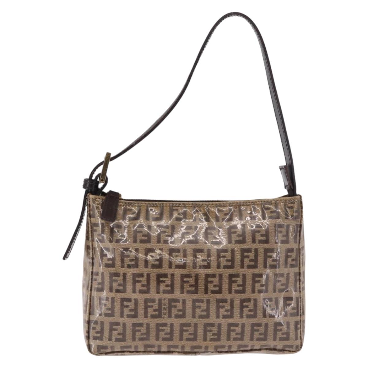 FENDI Zucchino Canvas Hand Bag Beige Gold Auth 183830