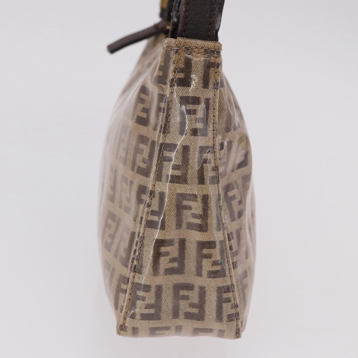 FENDI Zucchino Canvas Hand Bag Beige Gold Auth 183830