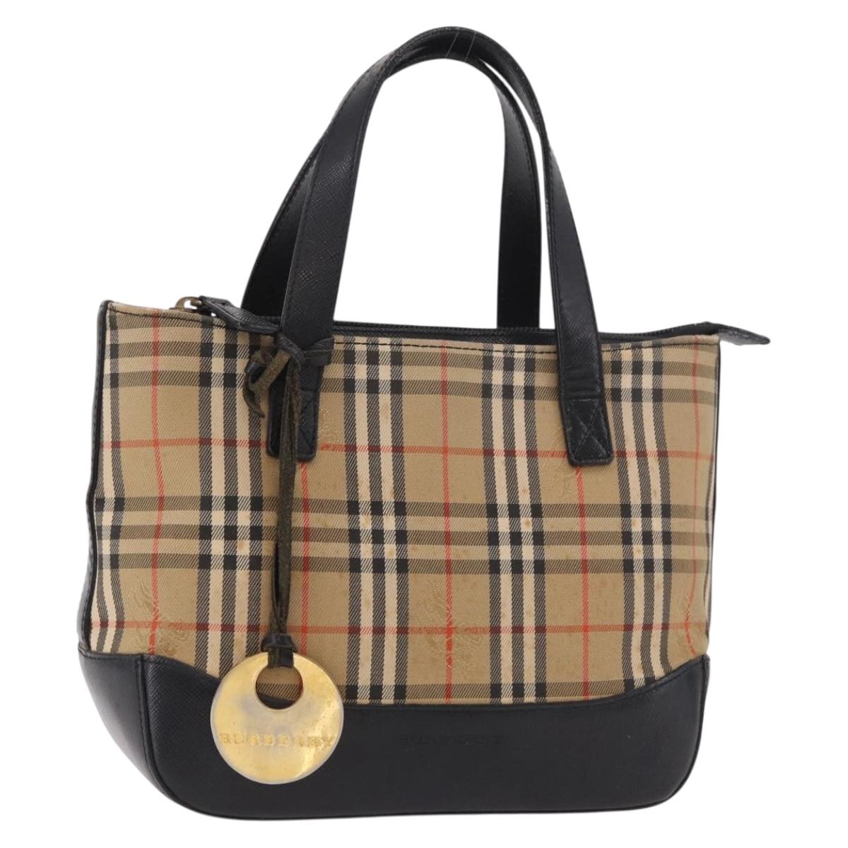 BURBERRY Nova Check Hand Bag Canvas Beige Gold Auth 183831