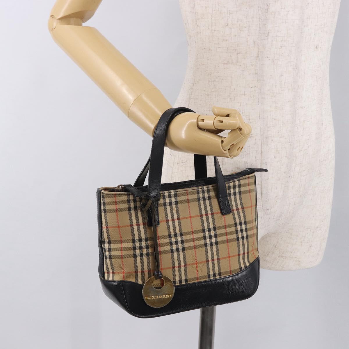 BURBERRY Nova Check Hand Bag Canvas Beige Gold Auth 183831