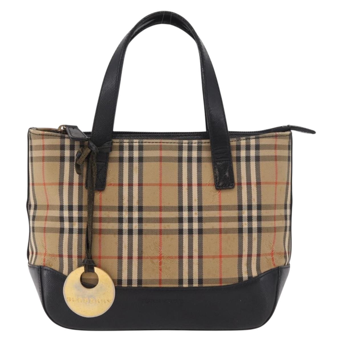 BURBERRY Nova Check Hand Bag Canvas Beige Gold Auth 183831