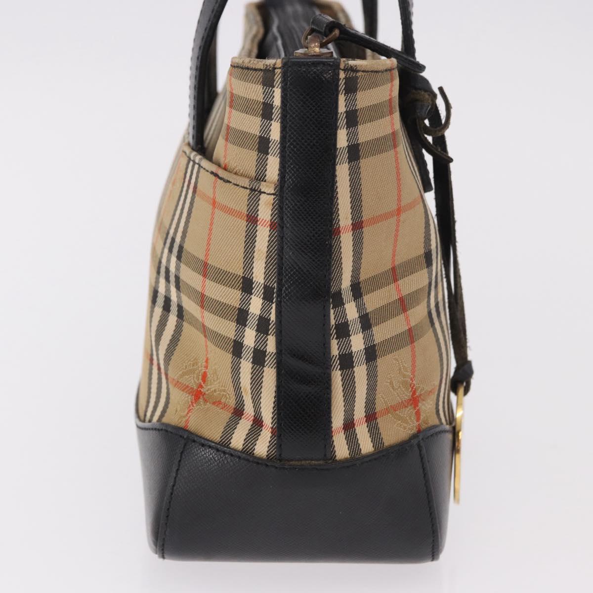 BURBERRY Nova Check Hand Bag Canvas Beige Gold Auth 183831