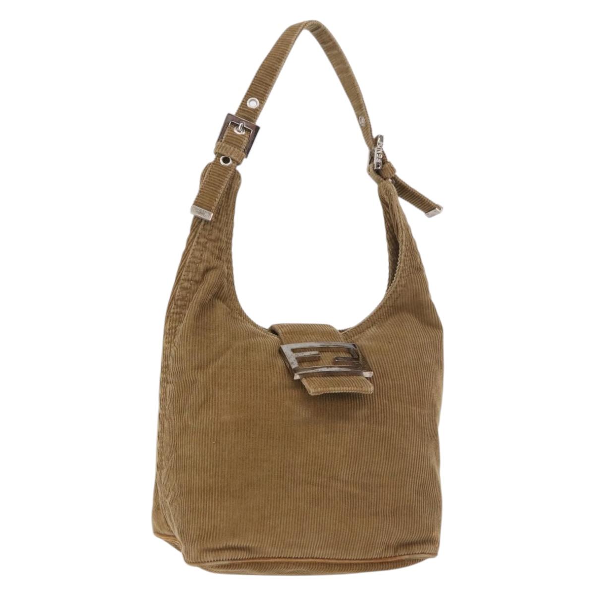 FENDI Mamma Baguette Shoulder Bag Corduroy Brown Silver Auth 183834