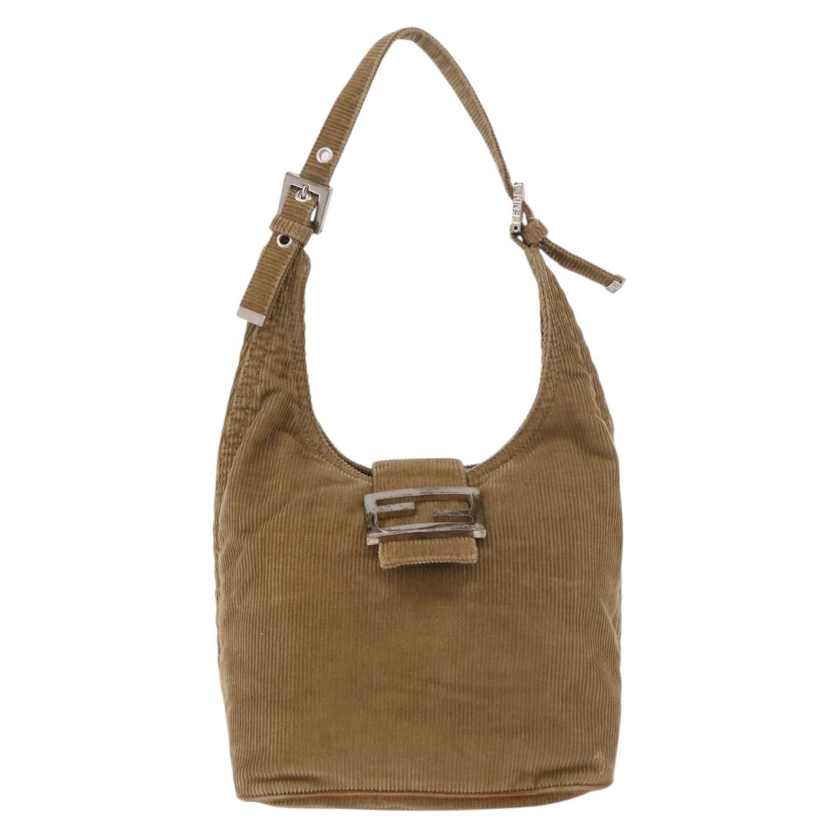 FENDI Mamma Baguette Shoulder Bag Corduroy Brown Silver Auth 183834