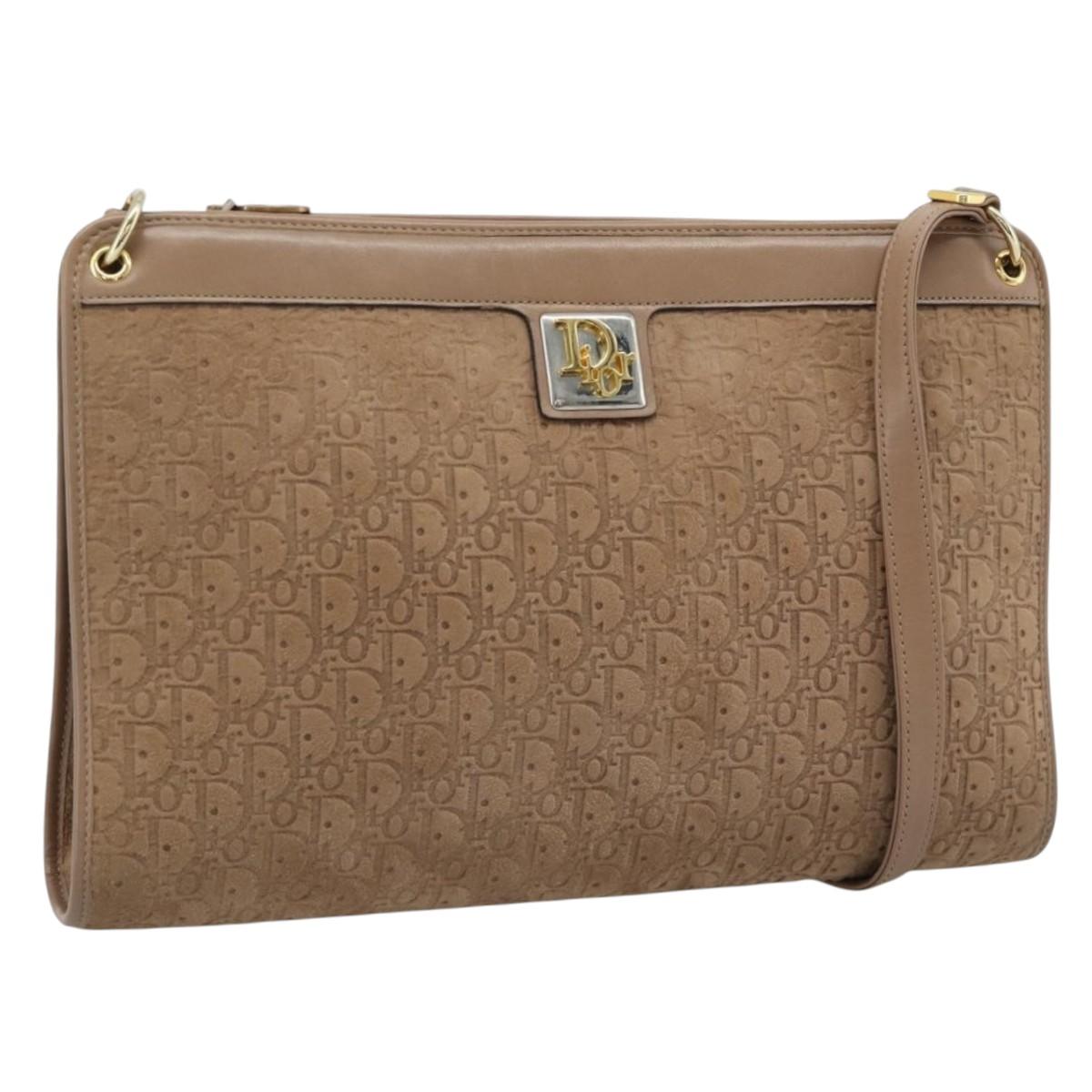 Christian Dior Trotter Canvas Shoulder Bag Beige Gold Auth 183838A
