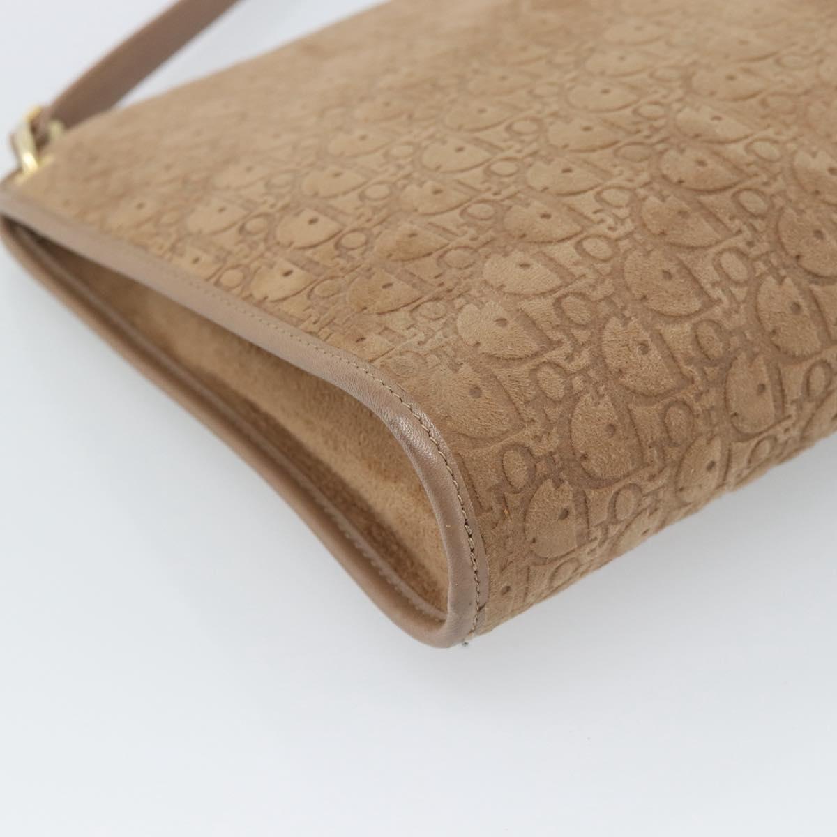 Christian Dior Trotter Canvas Shoulder Bag Beige Gold Auth 183838A