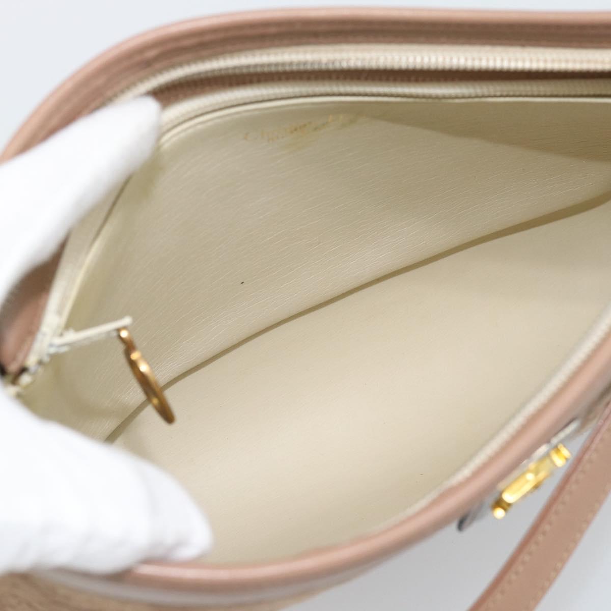 Christian Dior Trotter Canvas Shoulder Bag Beige Gold Auth 183838A