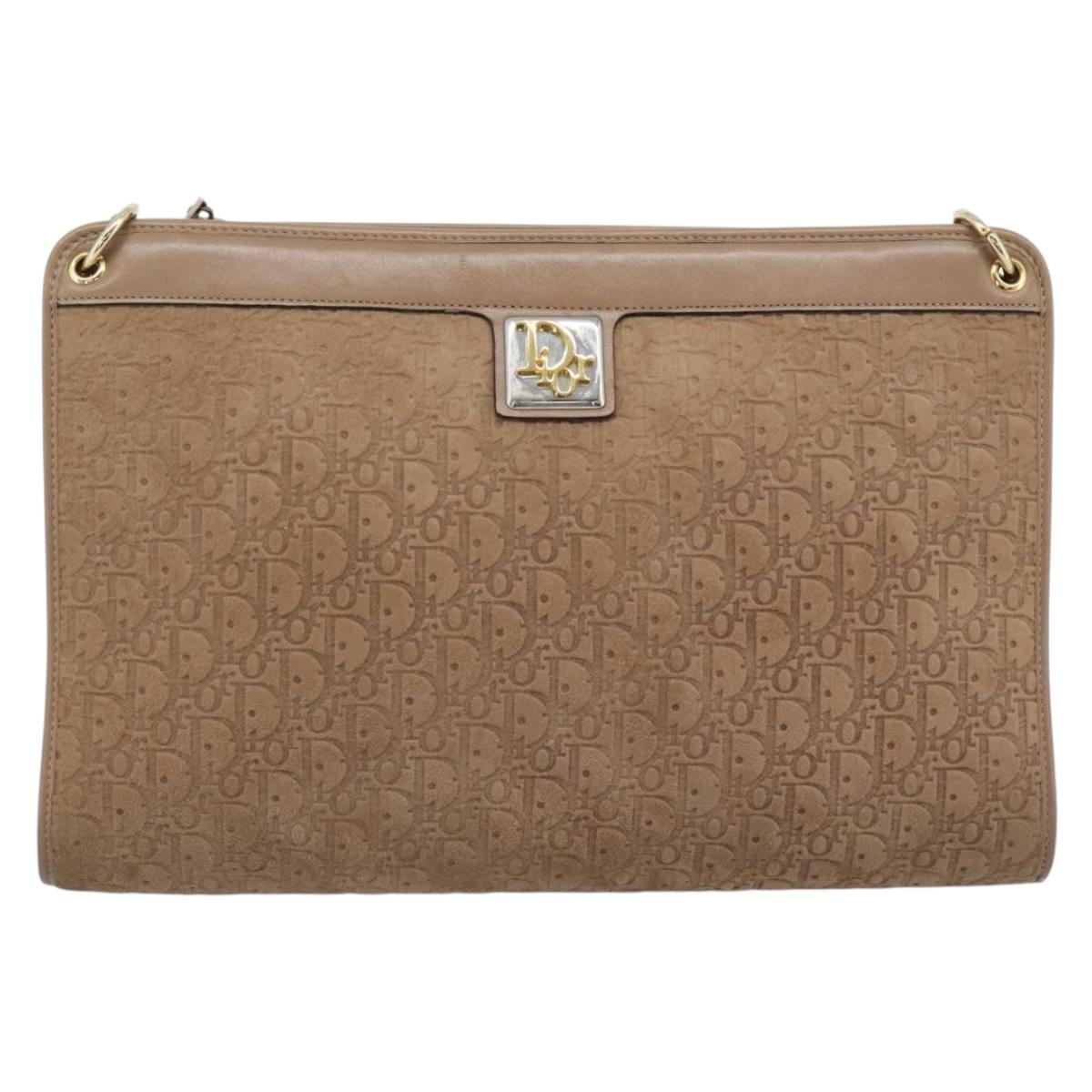 Christian Dior Trotter Canvas Shoulder Bag Beige Gold Auth 183838A