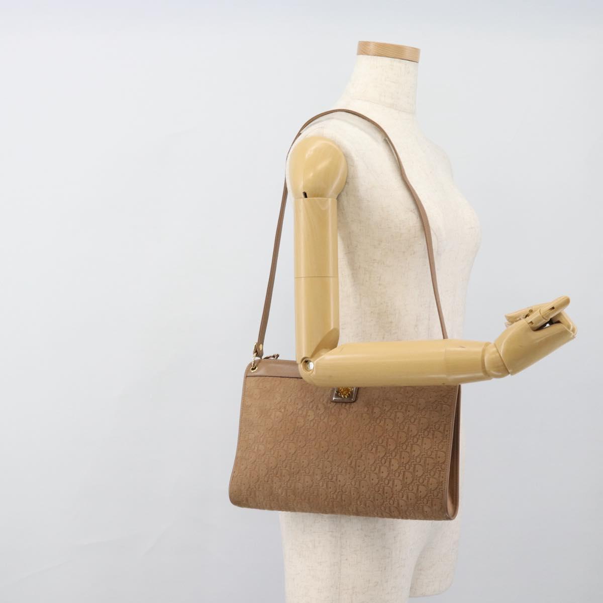Christian Dior Trotter Canvas Shoulder Bag Beige Gold Auth 183838A