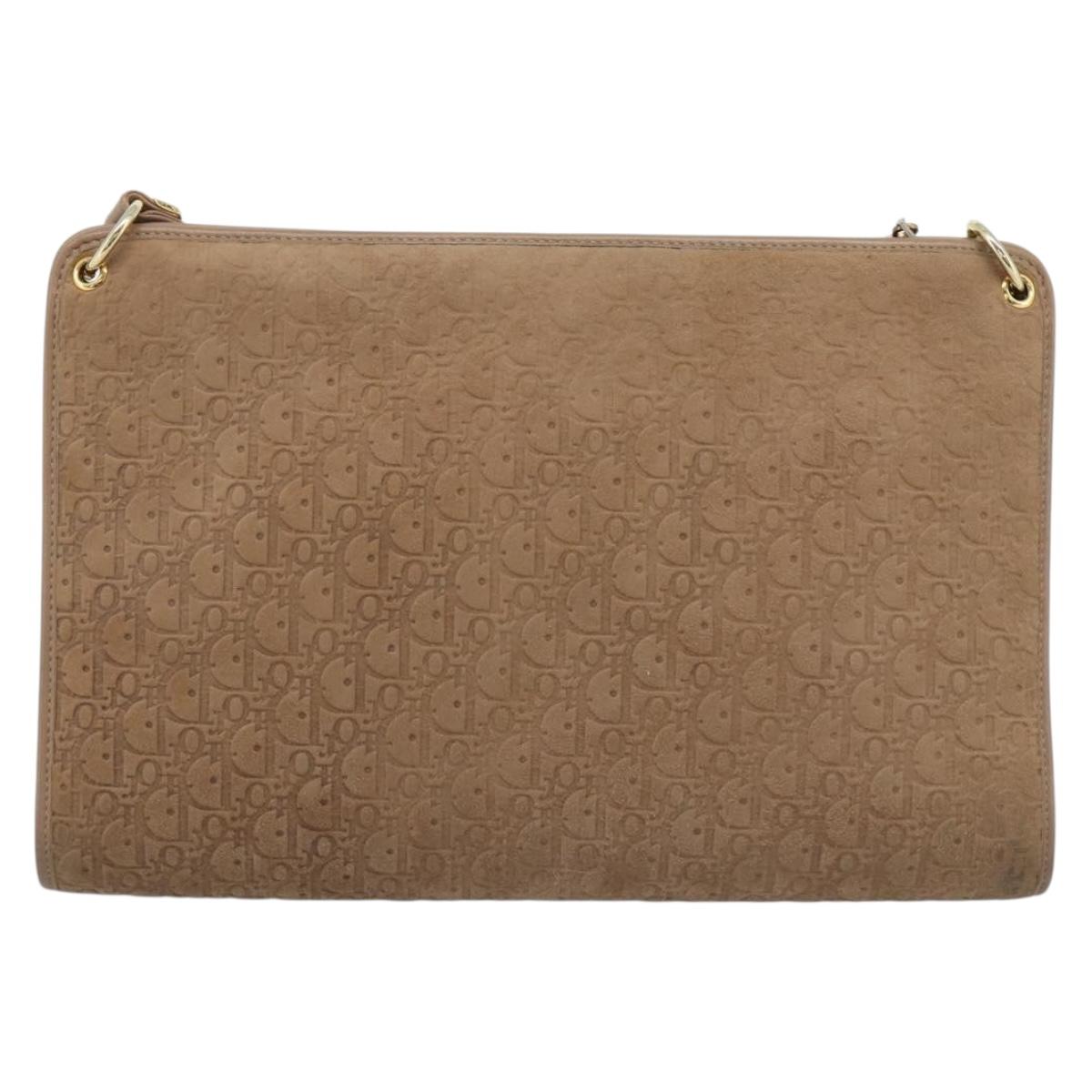 Christian Dior Trotter Canvas Shoulder Bag Beige Gold Auth 183838A