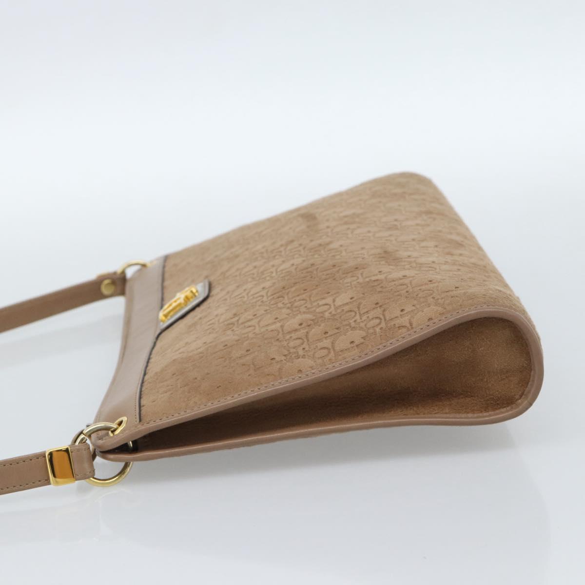 Christian Dior Trotter Canvas Shoulder Bag Beige Gold Auth 183838A