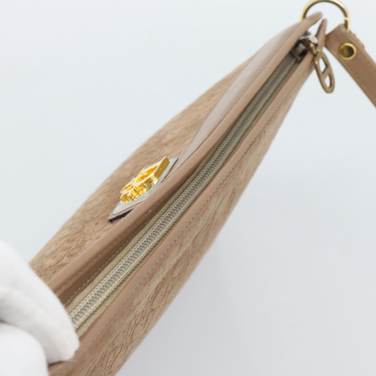 Christian Dior Trotter Canvas Shoulder Bag Beige Gold Auth 183838A