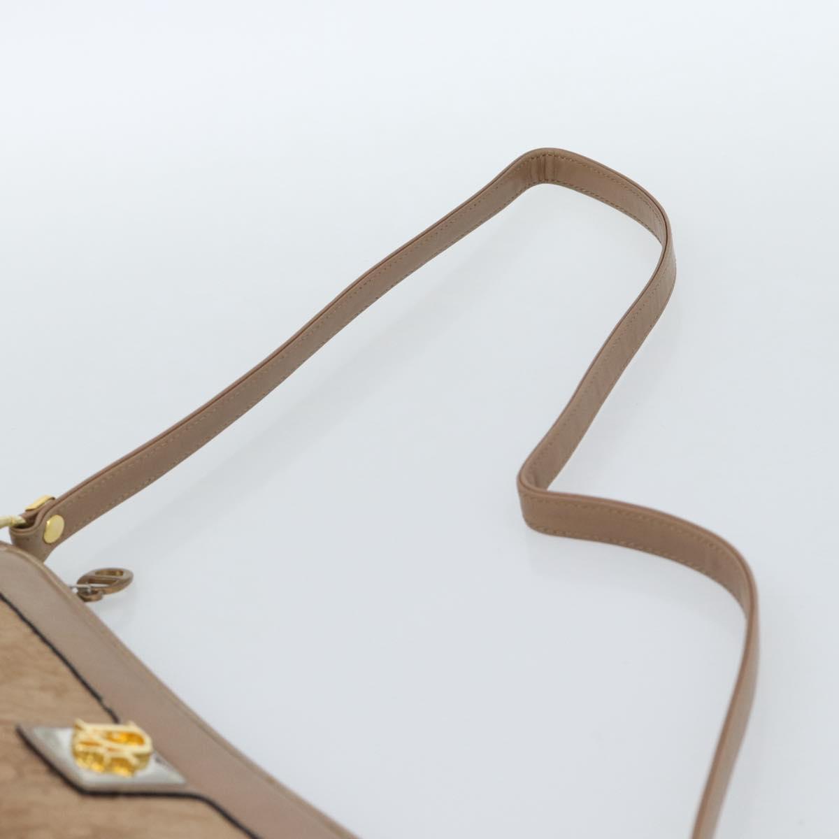 Christian Dior Trotter Canvas Shoulder Bag Beige Gold Auth 183838A