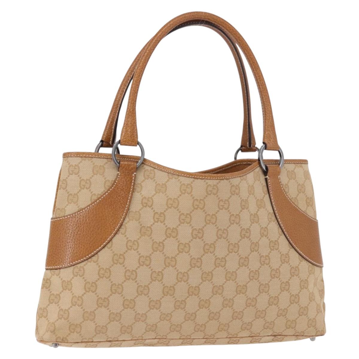 GUCCI GG Canvas Hand Bag Beige Silver 113015 Auth 183839A
