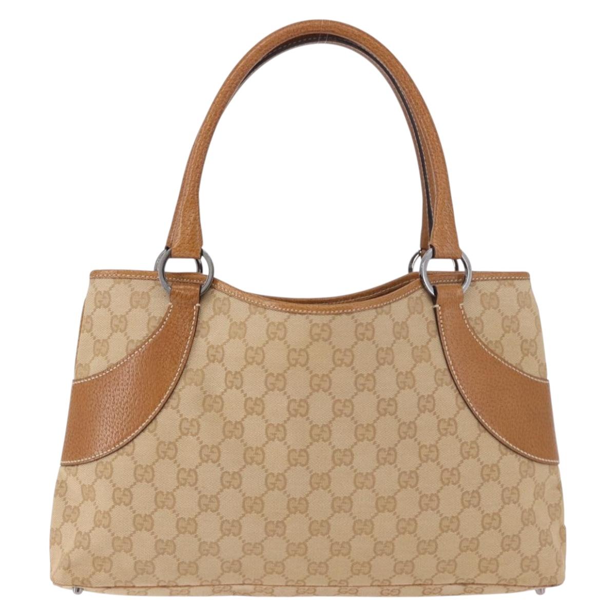 GUCCI GG Canvas Hand Bag Beige Silver 113015 Auth 183839A