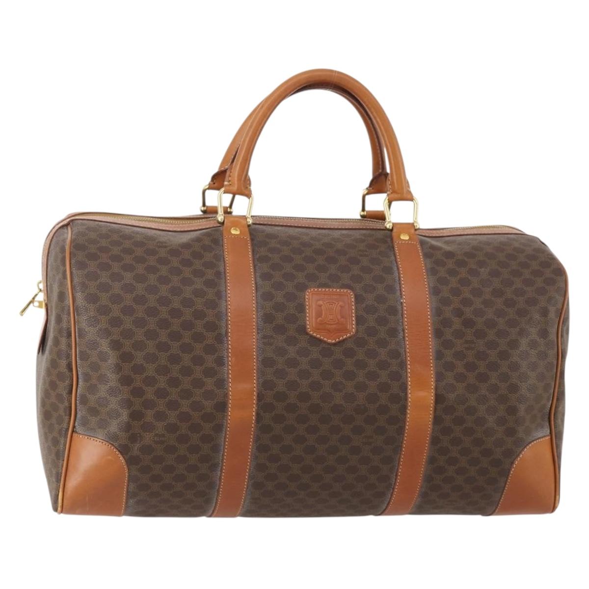 CELINE Macadam Canvas Boston Bag PVC Leather Brown Gold Auth 183843A