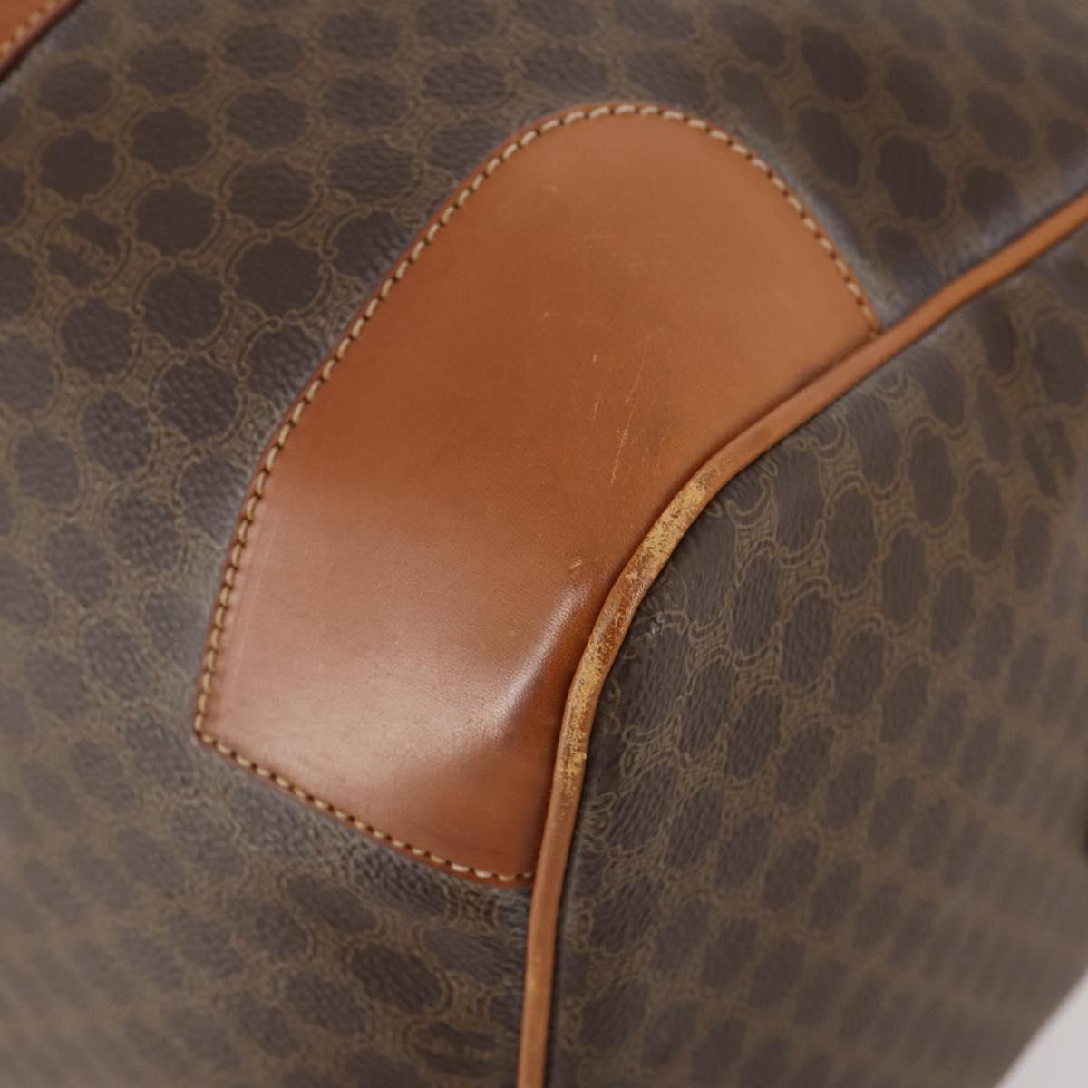 CELINE Macadam Canvas Boston Bag PVC Leather Brown Gold Auth 183843A