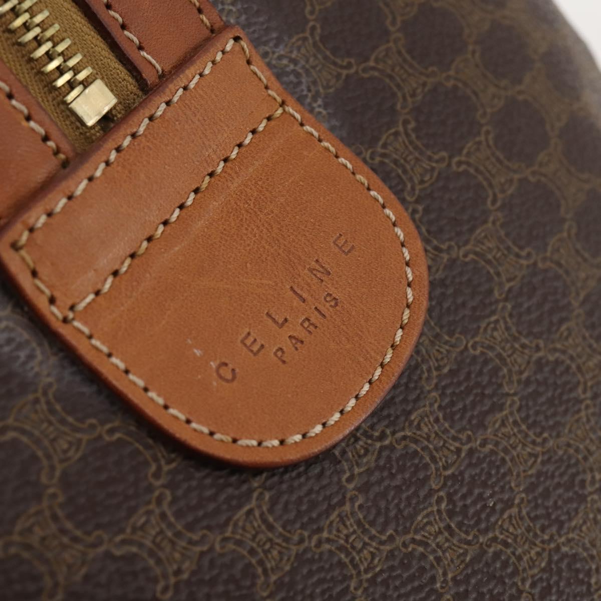 CELINE Macadam Canvas Boston Bag PVC Leather Brown Gold Auth 183843A