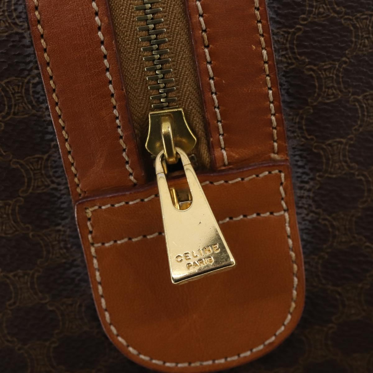 CELINE Macadam Canvas Boston Bag PVC Leather Brown Gold Auth 183843A