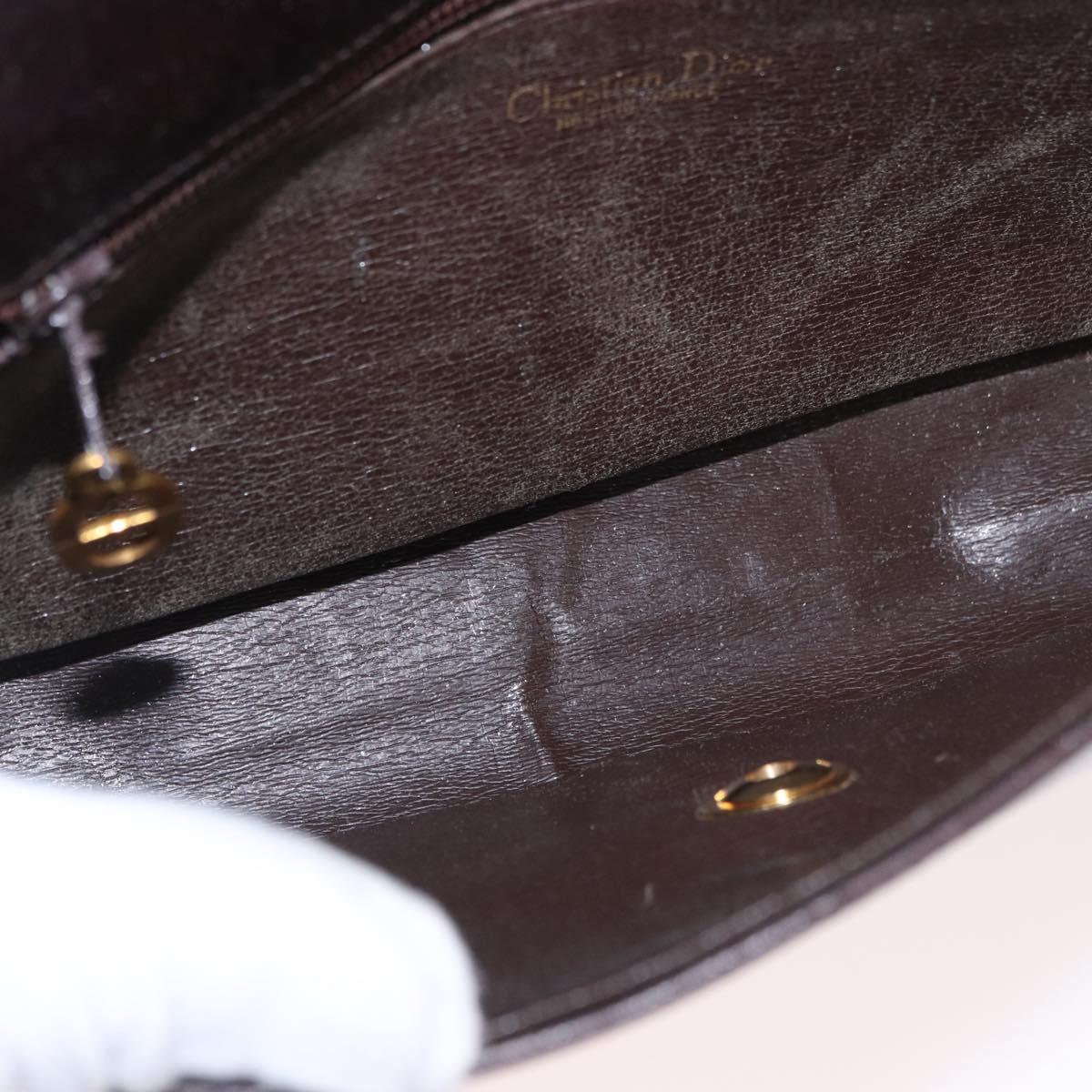 Christian Dior Shoulder Bag Leather Brown Gold Auth 183849