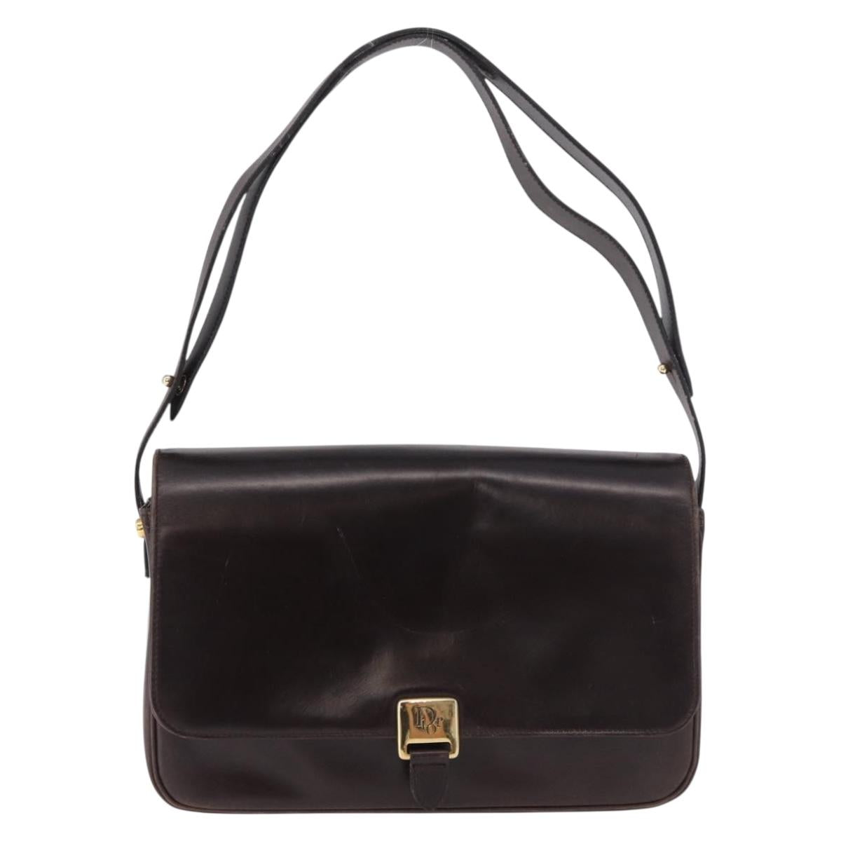 Christian Dior Shoulder Bag Leather Brown Gold Auth 183849