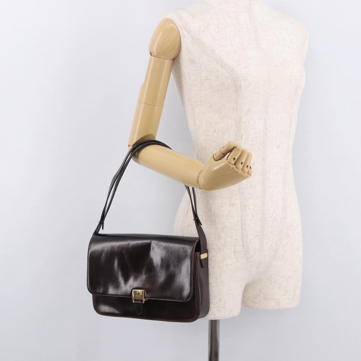 Christian Dior Shoulder Bag Leather Brown Gold Auth 183849