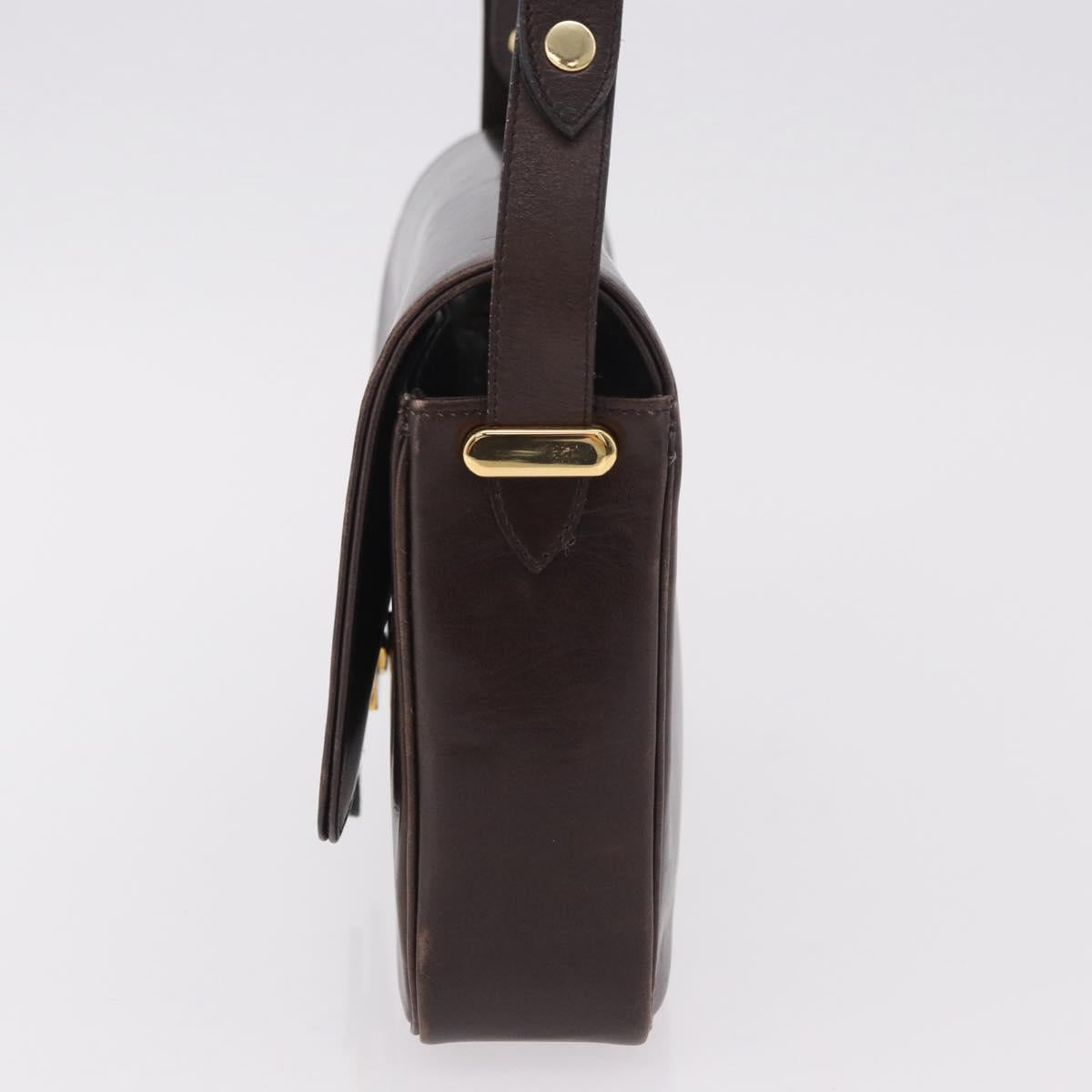 Christian Dior Shoulder Bag Leather Brown Gold Auth 183849