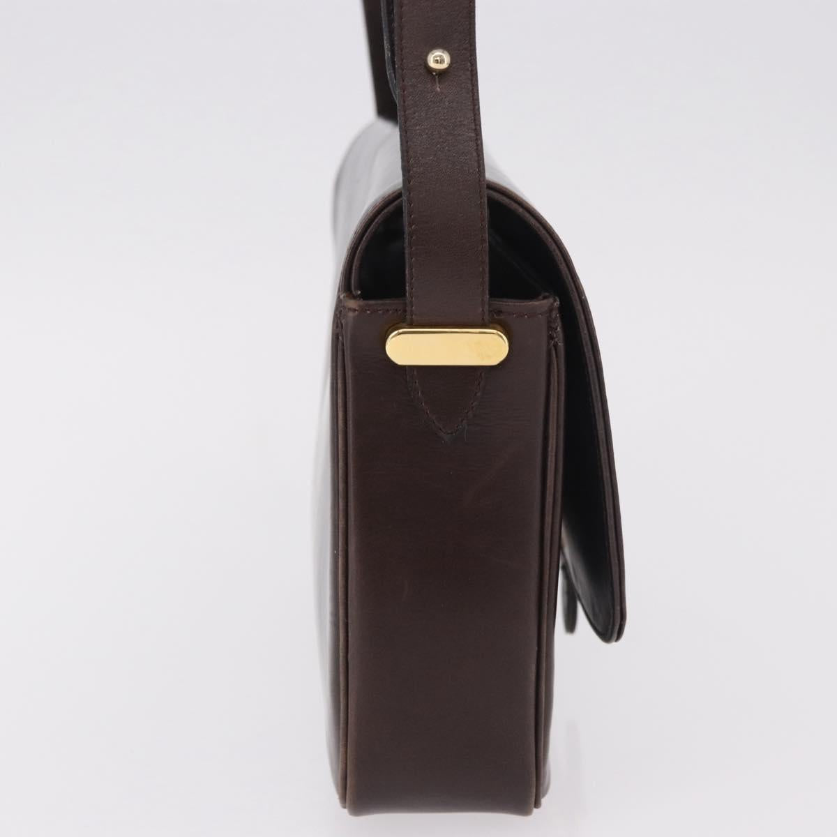 Christian Dior Shoulder Bag Leather Brown Gold Auth 183849