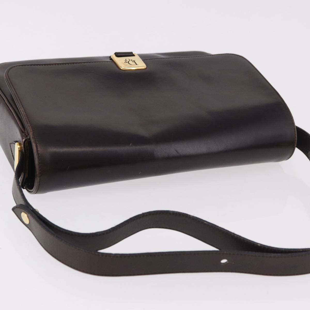 Christian Dior Shoulder Bag Leather Brown Gold Auth 183849