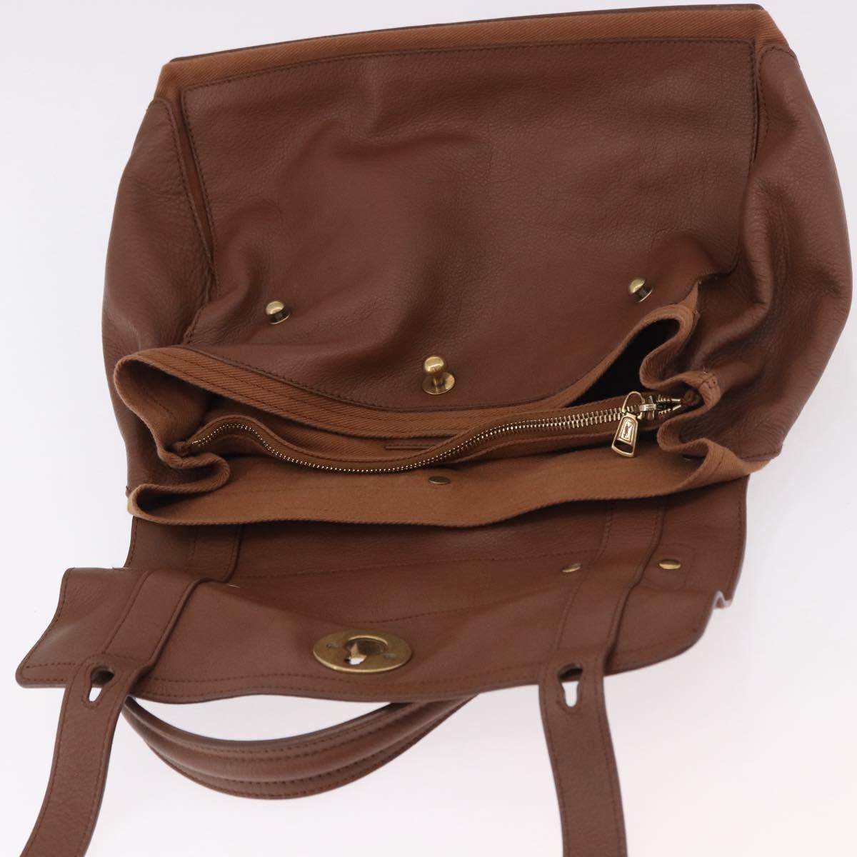 SAINT LAURENT Muse Toe Hand Bag Leather Brown Gold Auth 183850V