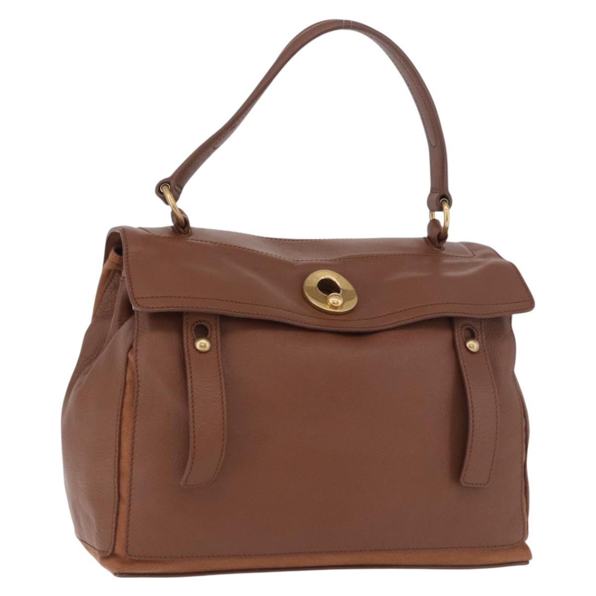 SAINT LAURENT Muse Toe Hand Bag Leather Brown Gold Auth 183850V