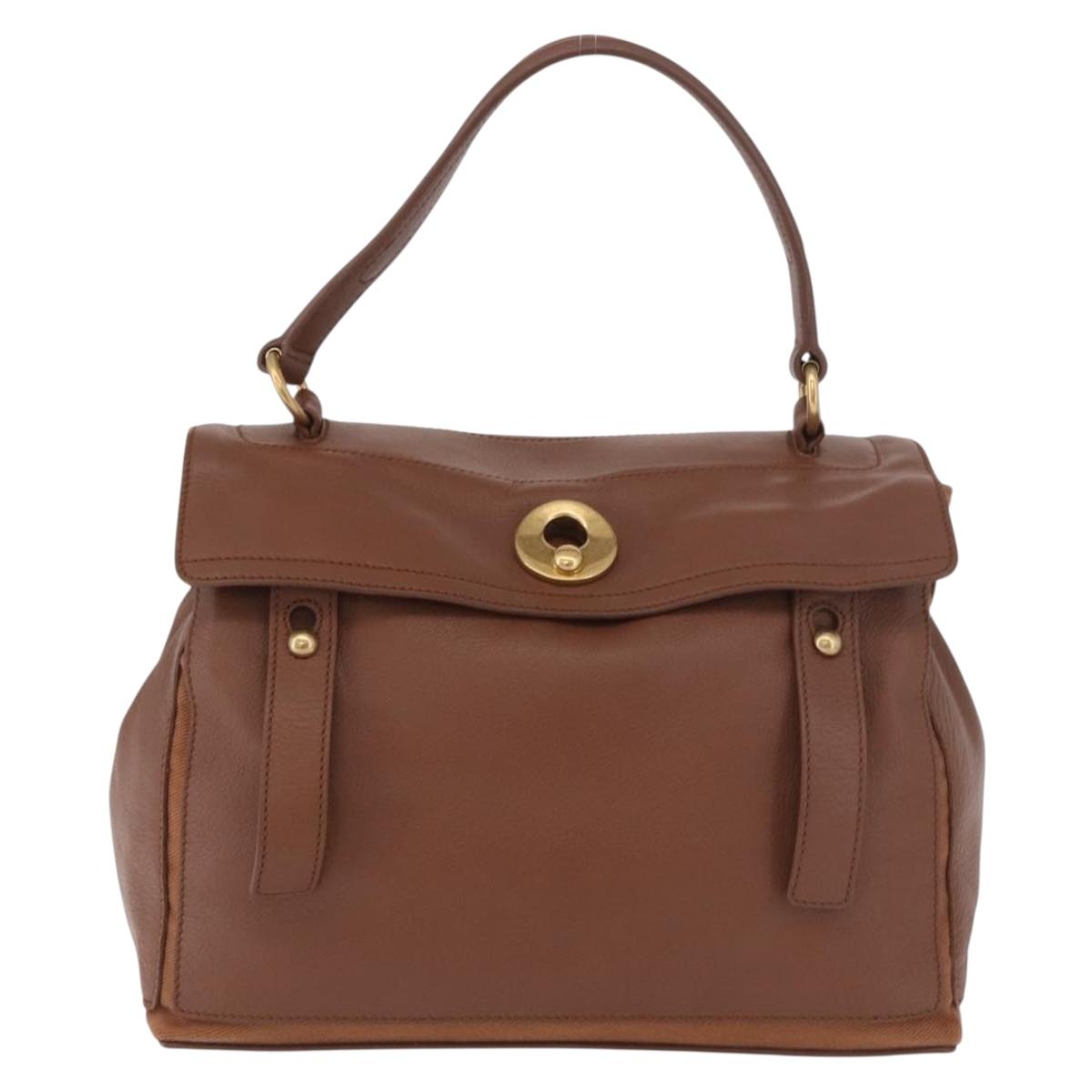 SAINT LAURENT Muse Toe Hand Bag Leather Brown Gold Auth 183850V