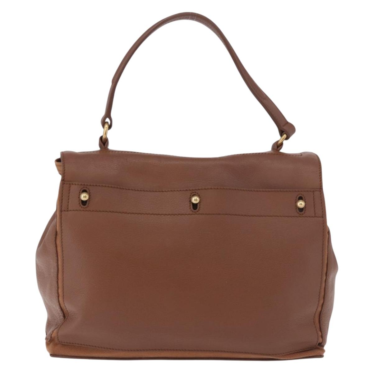 SAINT LAURENT Muse Toe Hand Bag Leather Brown Gold Auth 183850V