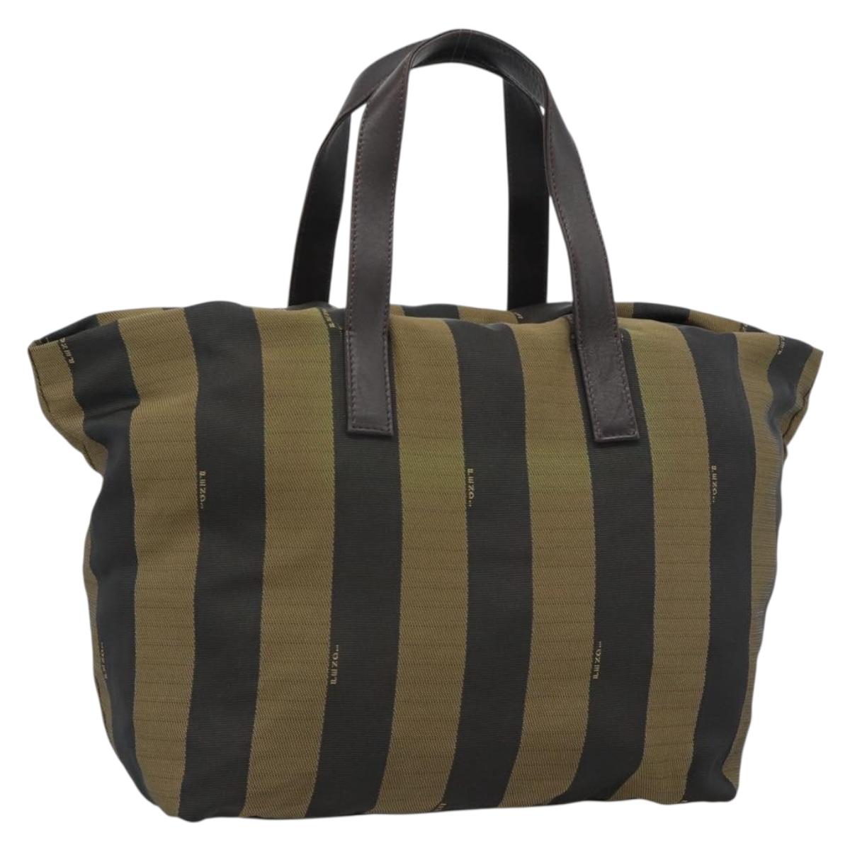 FENDI Pecan Canvas Tote Bag Brown Black Auth 183855