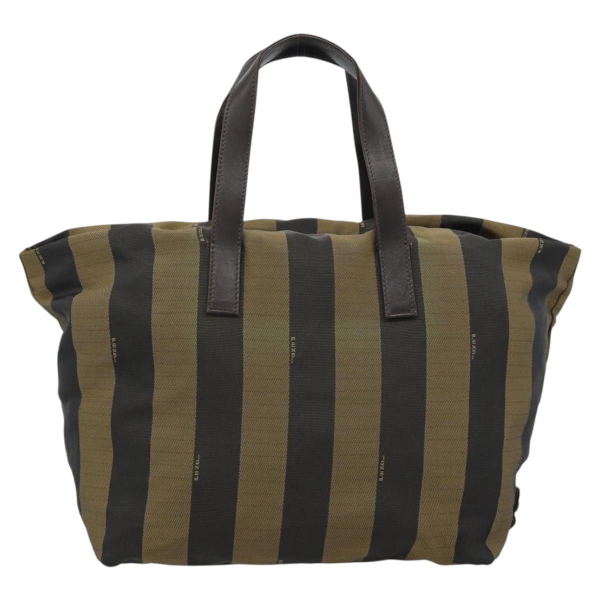 FENDI Pecan Canvas Tote Bag Brown Black Auth 183855