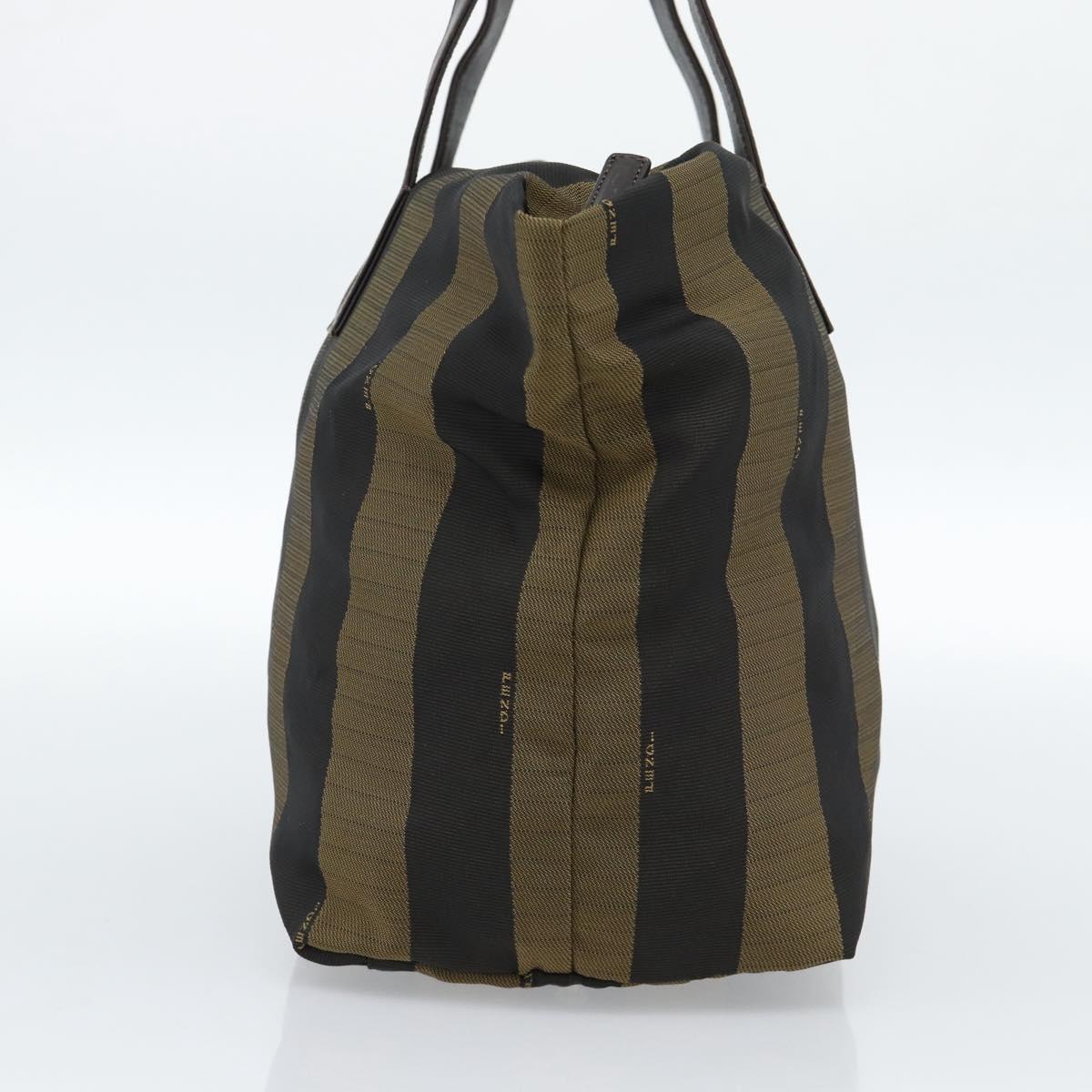 FENDI Pecan Canvas Tote Bag Brown Black Auth 183855