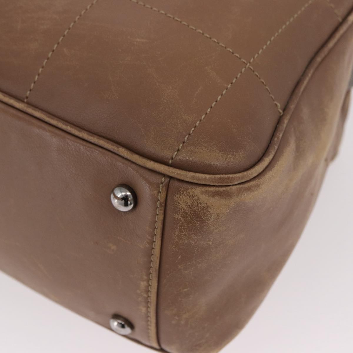 CHANEL Choco Bar Hand Bag Lamb Skin Brown Silver CC Auth 183856