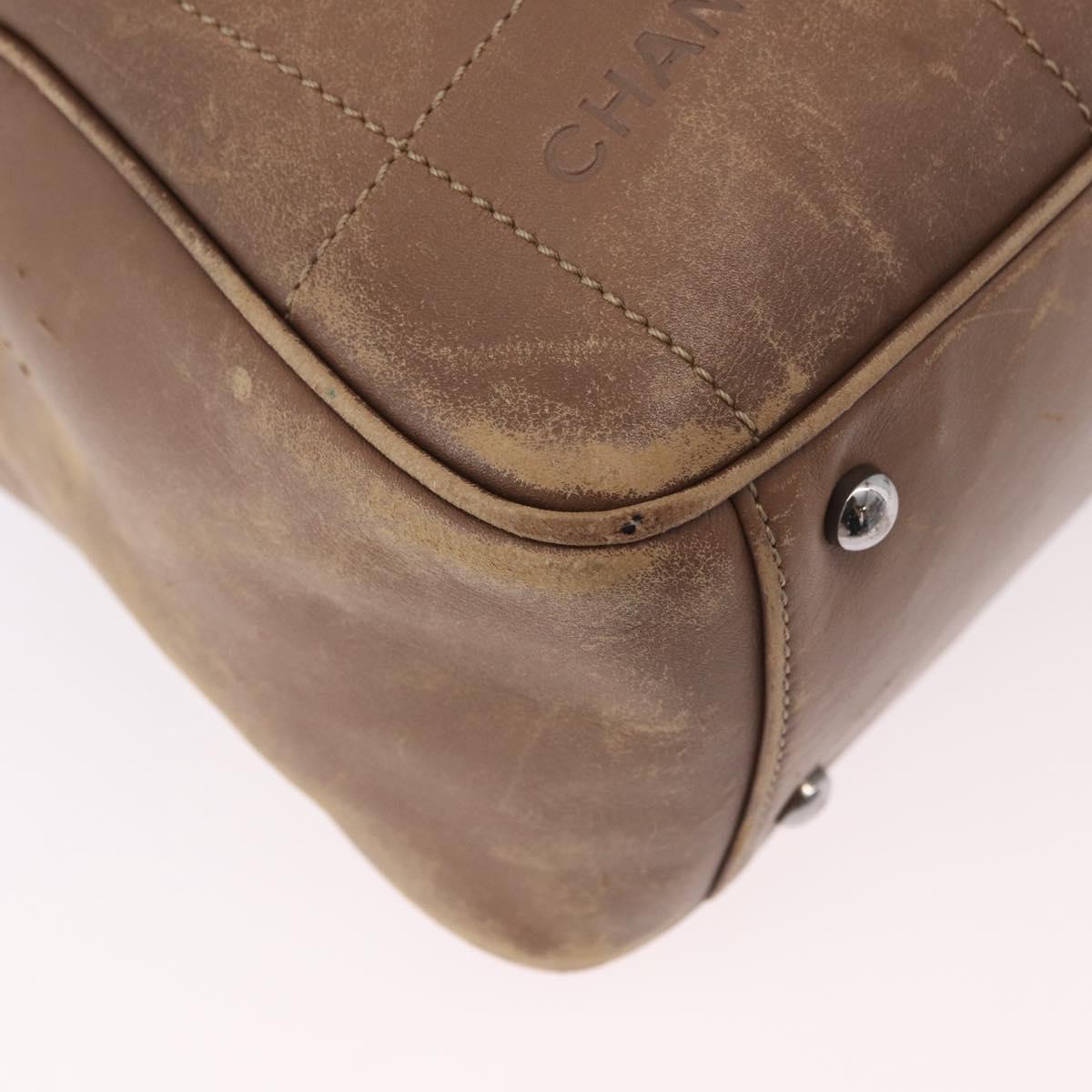 CHANEL Choco Bar Hand Bag Lamb Skin Brown Silver CC Auth 183856